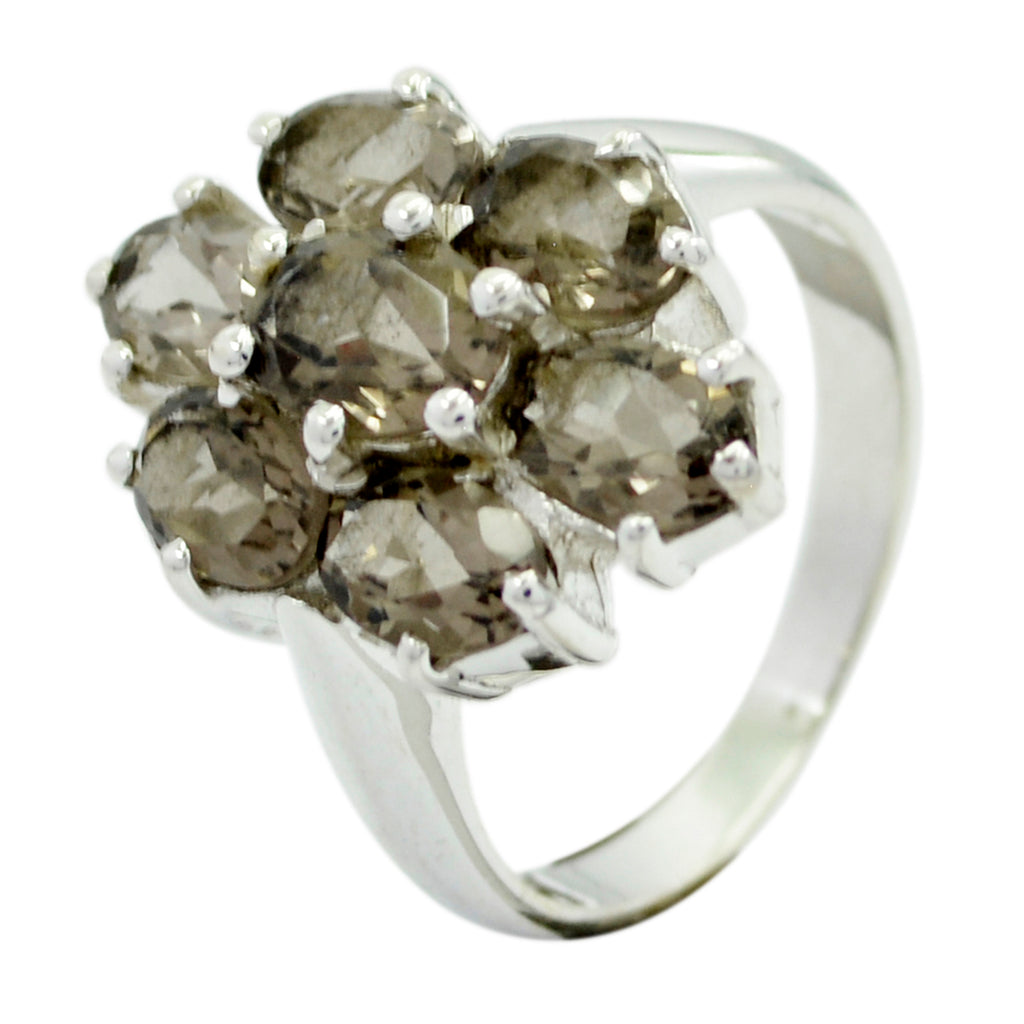smoky quartz Hepta Russian Silver Brown Gems Mid weight Floral Ring Jewellery