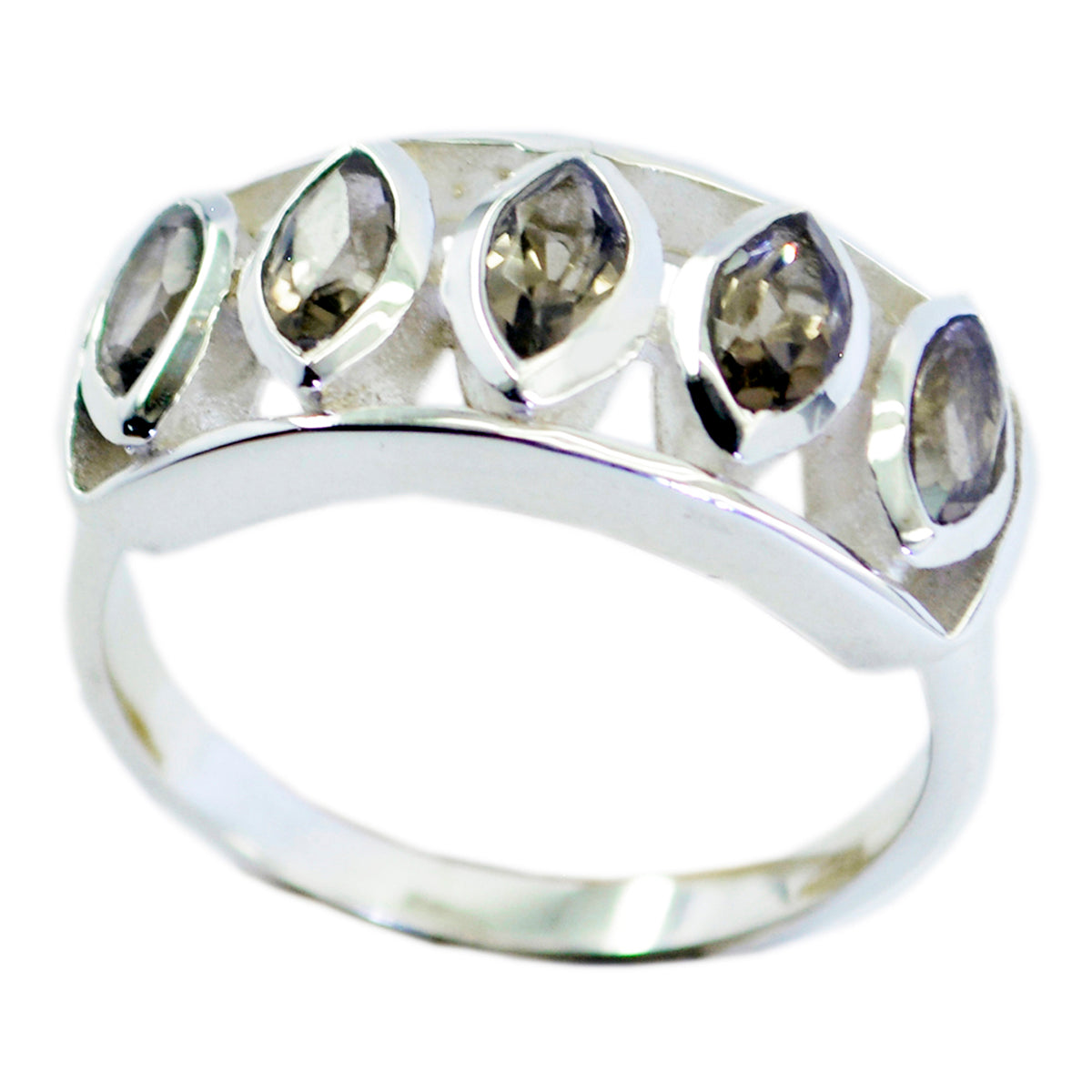 smoky quartz Penta Egyptian Sterling Silver Brown Gemstone Slim Abstract Ring Jewellery