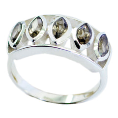 smoky quartz Penta Egyptian Sterling Silver Brown Gemstone Slim Abstract Ring Jewellery