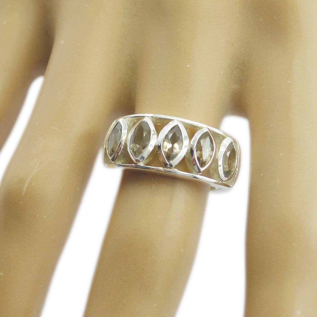 rökkvarts Penta egyptisk sterlingsilver brun ädelsten smal abstrakt ring smycke Sekundär produktbild