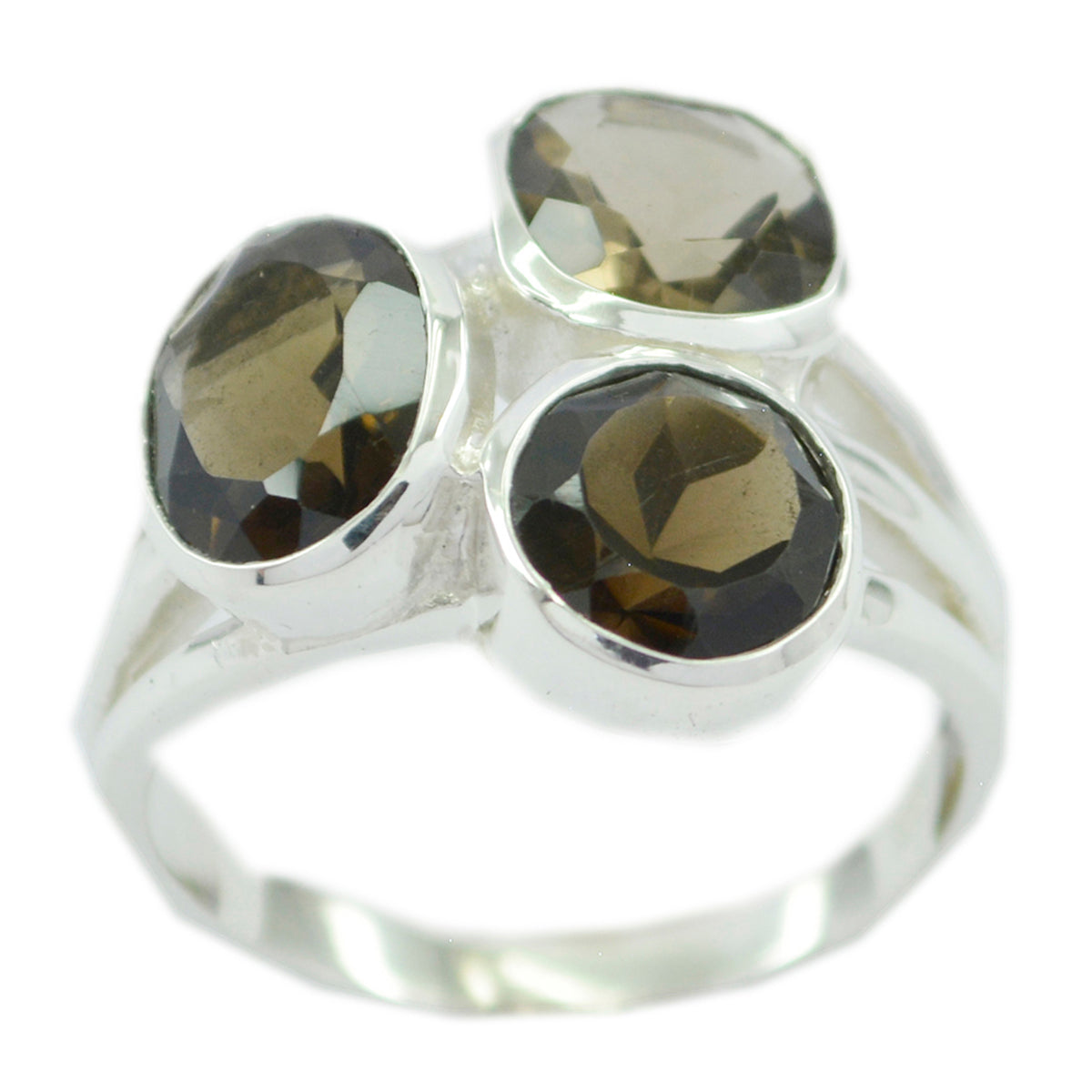 smoky quartz Trilogy Egyptian 925 Silver Brown Gemstone Mid weight Luxurious Ring Jewelry メイン画像