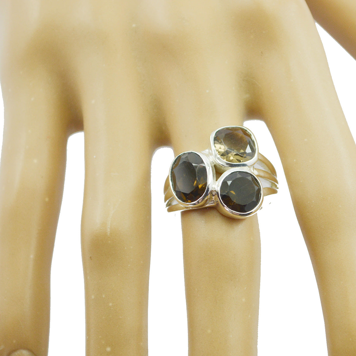 smoky quartz Trilogy Egyptian 925 Silver Brown Gemstone Mid weight Luxurious Ring Jewelry