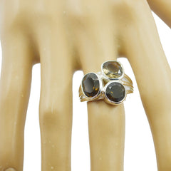 smoky quartz Trilogy Egyptian 925 Silver Brown Gemstone Mid weight Luxurious Ring Jewelry