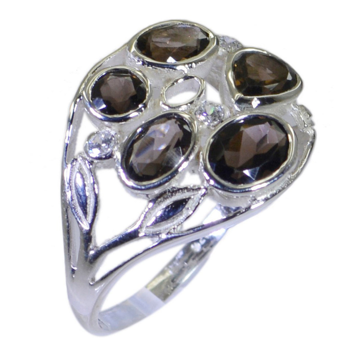 smoky quartz Penta Indian 92.5 Silver Brown Gems Slim Glamorous Ring Jewellery Imagen principal del producto