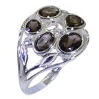 smoky quartz Penta Indian 92.5 Silver Brown Gems Slim Glamorous Ring Jewellery