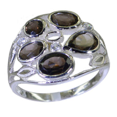 smoky quartz Penta Indian 92.5 Silver Brown Gems Slim Glamorous Ring Jewellery