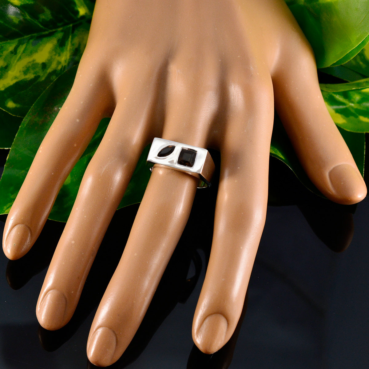 smoky quartz Toi et Moi French Silver Brown Gems Tiny Cultural Ring Jewellery