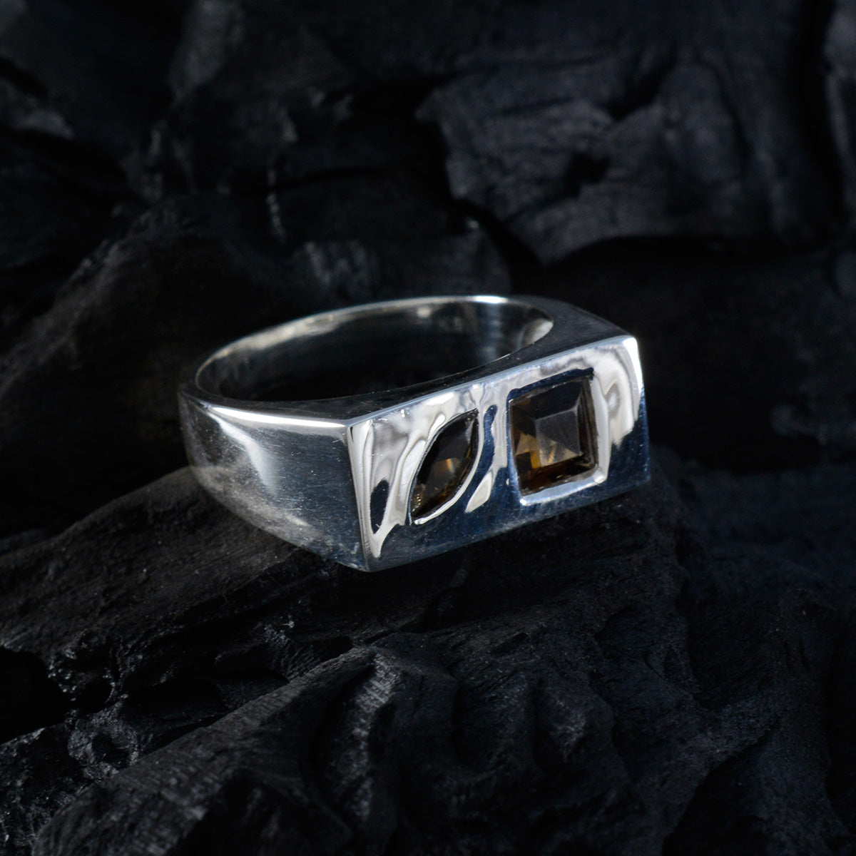 smoky quartz Toi et Moi French Silver Brown Gems Tiny Cultural Ring Jewellery