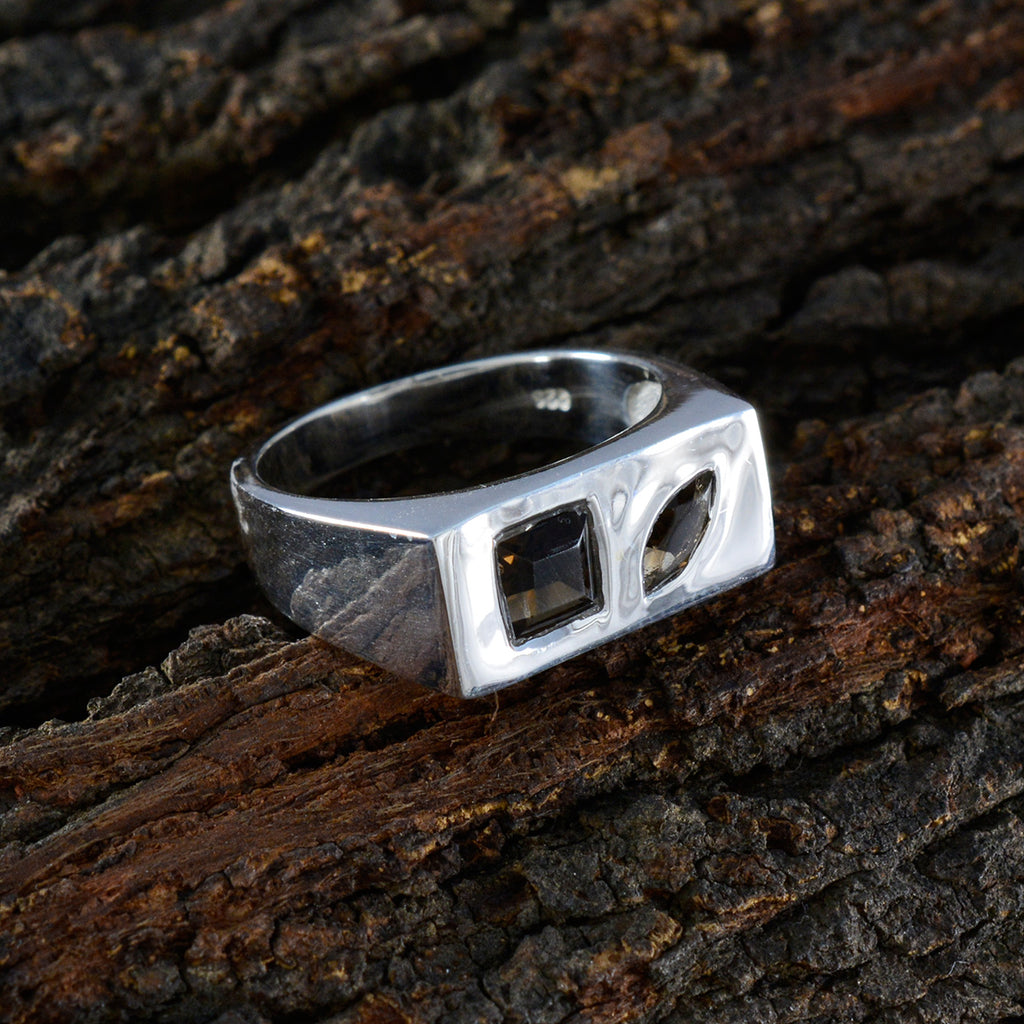smoky quartz Toi et Moi French Silver Brown Gems Tiny Cultural Ring Jewellery