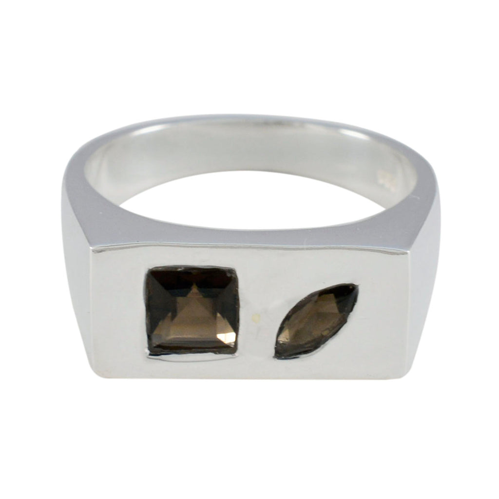 smoky quartz Toi et Moi French Silver Brown Gems Tiny Cultural Ring Jewellery