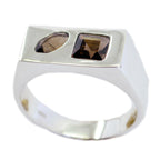 smoky quartz Toi et Moi French Silver Brown Gems Tiny Cultural Ring Jewellery