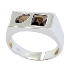 smoky quartz Toi et Moi French Silver Brown Gems Tiny Cultural Ring Jewellery