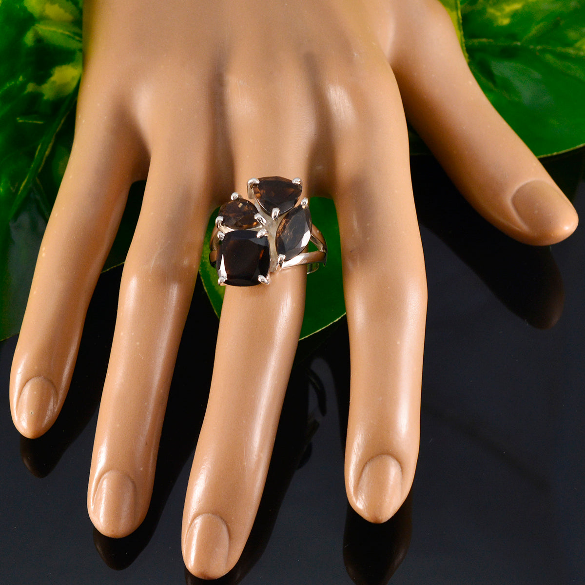 smoky quartz quarter French 925 Sterling Silver Brown Gemstones Versatile Armor Ring Jewellery