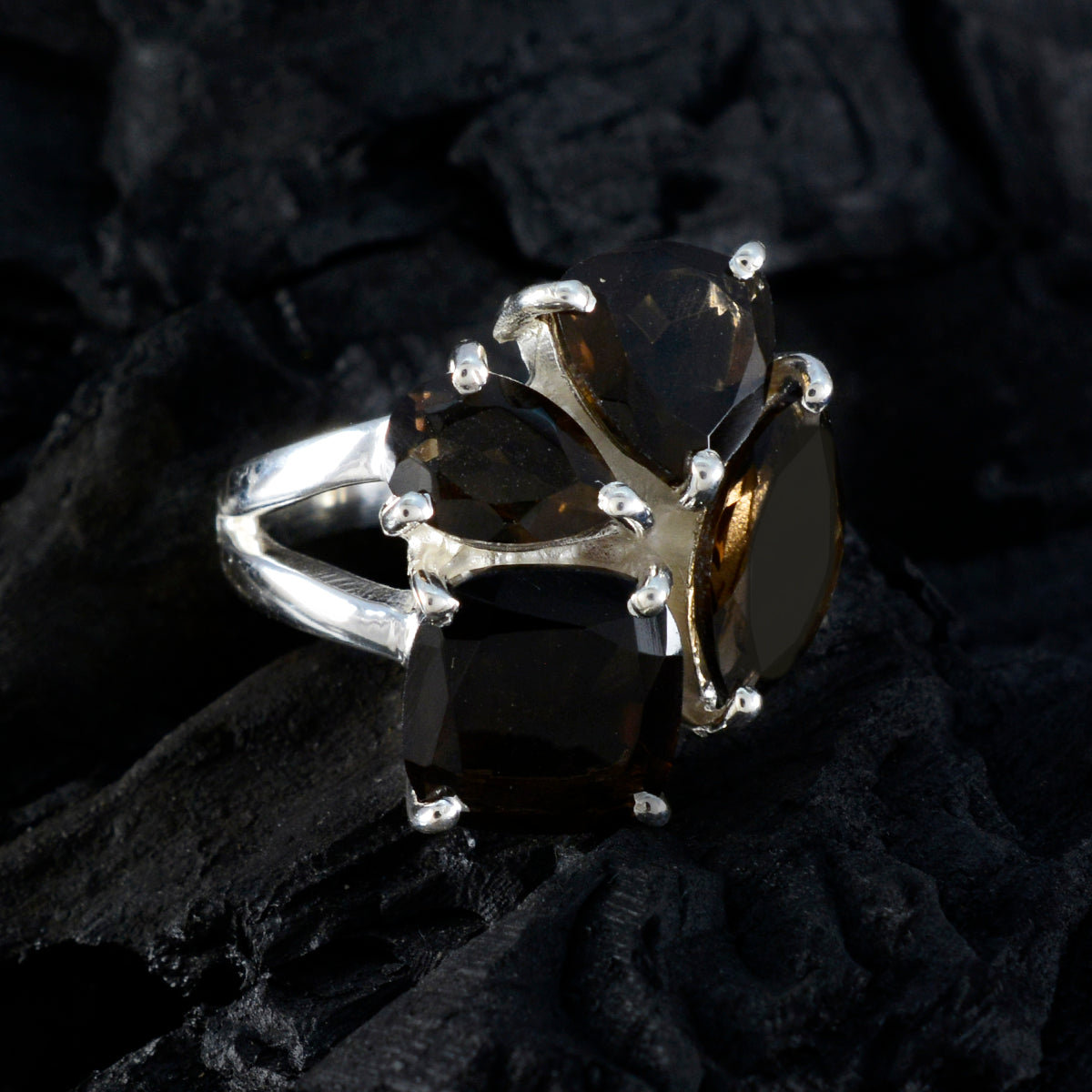 smoky quartz quarter French 925 Sterling Silver Brown Gemstones Versatile Armor Ring Jewellery