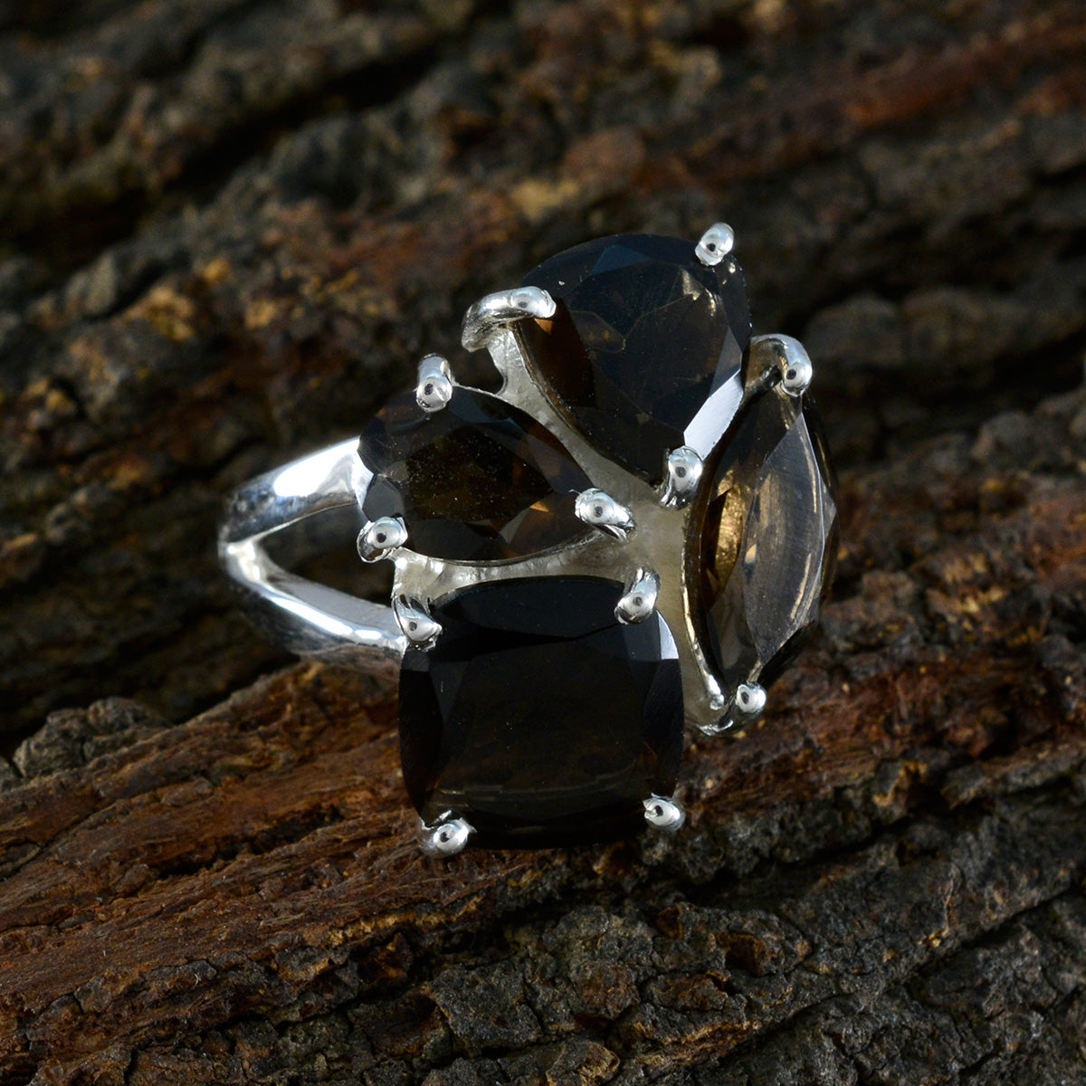 smoky quartz quarter French 925 Sterling Silver Brown Gemstones Versatile Armor Ring Jewellery