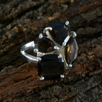 smoky quartz quarter French 925 Sterling Silver Brown Gemstones Versatile Armor Ring Jewellery