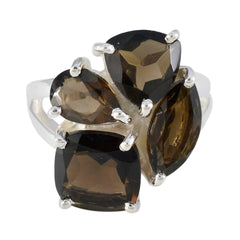 smoky quartz quarter French 925 Sterling Silver Brown Gemstones Versatile Armor Ring Jewellery