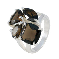 smoky quartz quarter French 925 Sterling Silver Brown Gemstones Versatile Armor Ring Jewellery
