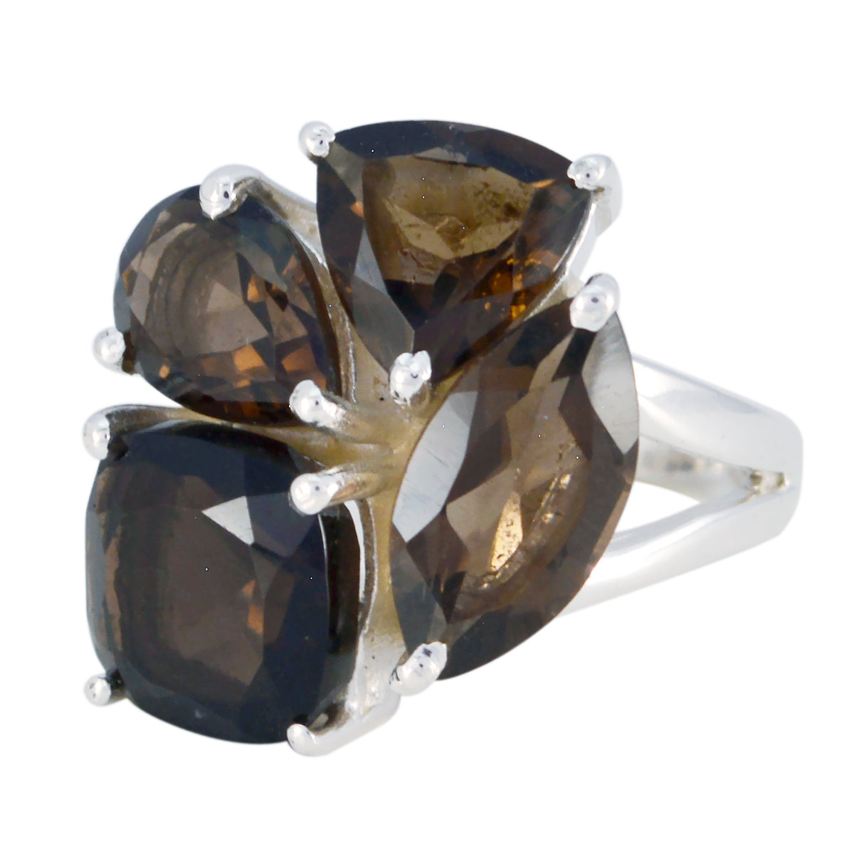 smoky quartz quarter French 925 Sterling Silver Brown Gemstones Versatile Armor Ring Jewellery
