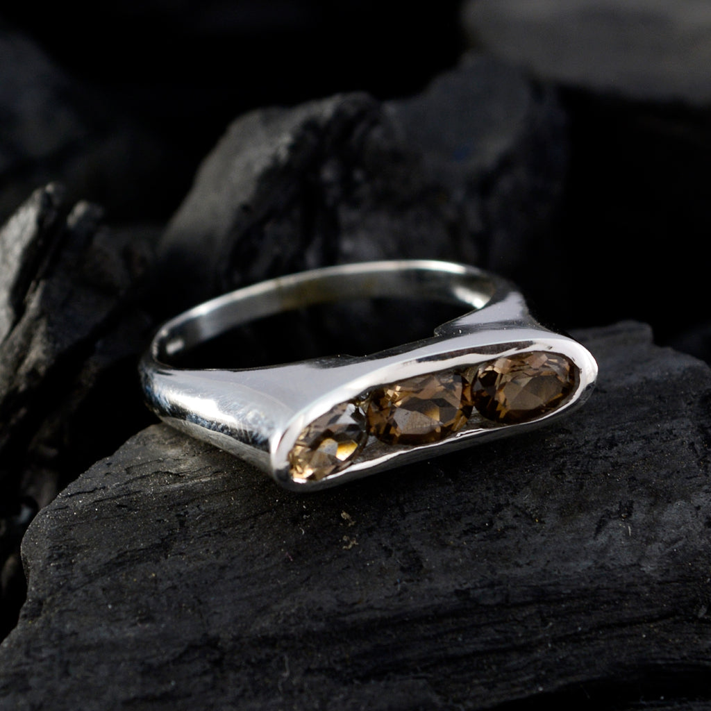 smoky quartz Trilogy Moroccan Sterling Silver Brown Gemstones Slim Feminine Ring Jewelry