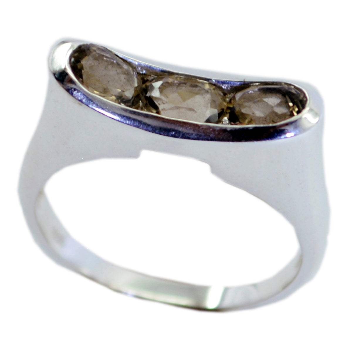smoky quartz Trilogy Moroccan Sterling Silver Brown Gemstones Slim Feminine Ring Jewelry