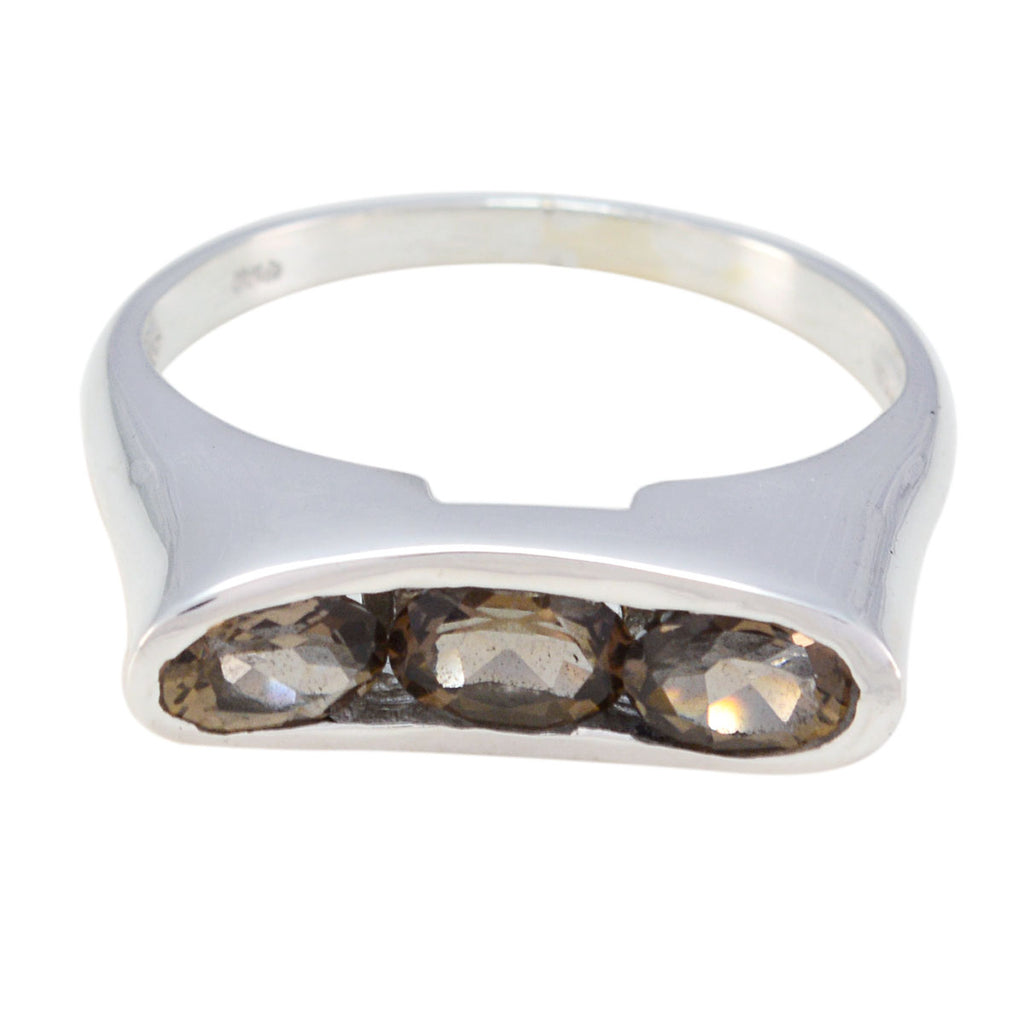 smoky quartz Trilogy Moroccan Sterling Silver Brown Gemstones Slim Feminine Ring Jewelry