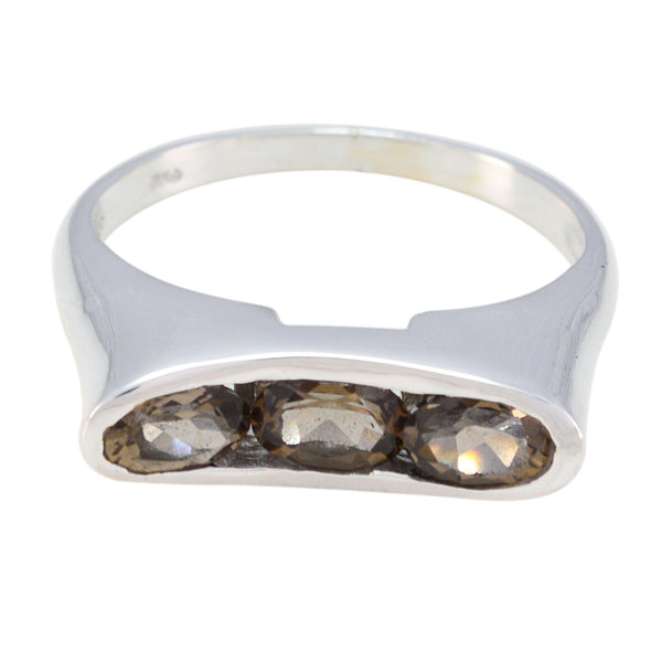 smoky quartz Trilogy Moroccan Sterling Silver Brown Gemstones Slim Feminine Ring Jewelry