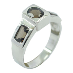 smoky quartz Trilogy Indian 925 Silver Brown Gemstone Tiny Love Ring Jewellery