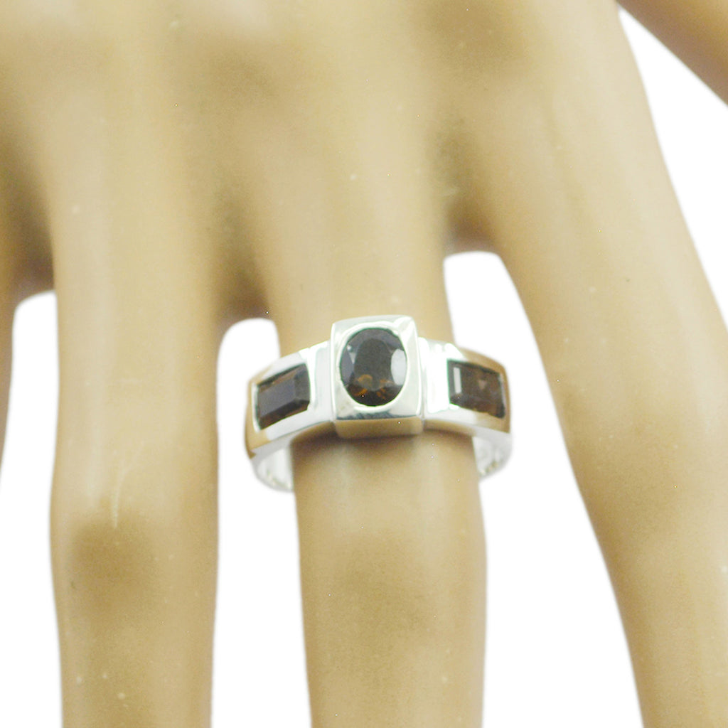 smoky quartz Trilogy Indian 925 Silver Brown Gemstone Tiny Love Ring Jewellery