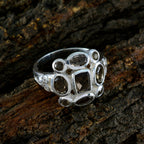 Smoky Quartz Navratna Russian 92.5 Silver Brown Gemstone Classic Signet Ring Jewelry