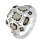 Smoky Quartz Navratna Russian 92.5 Silver Brown Gemstone Classic Signet Ring Jewelry