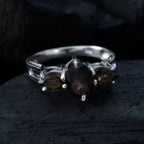 smoky quartz Trilogy Korean 925 Silver Brown Gemstone Whisper thin Glamorous Ring Jewelry