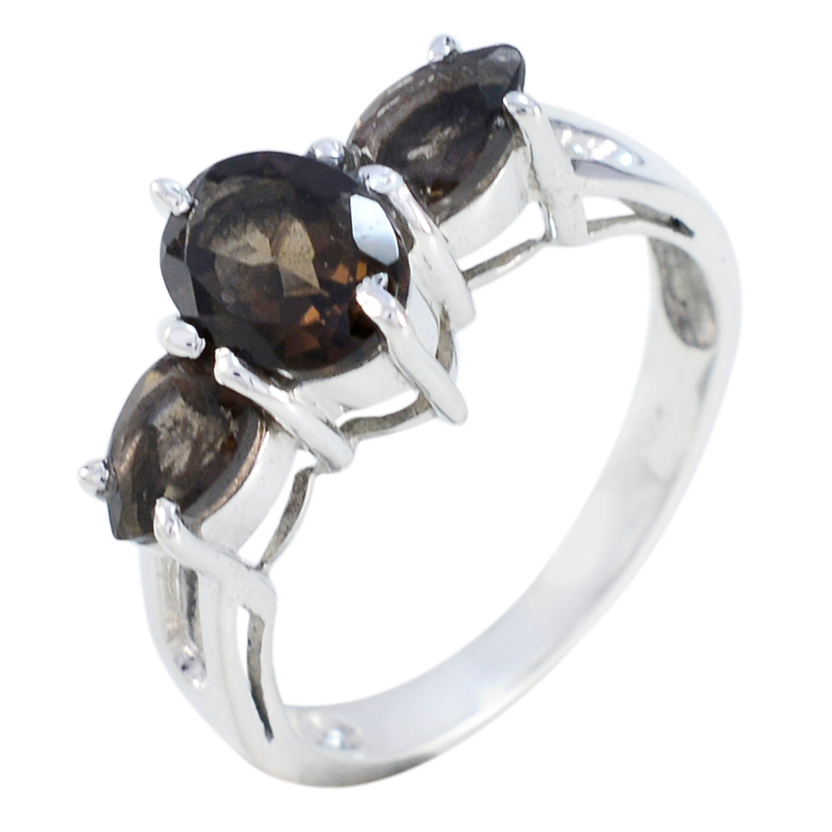 smoky quartz Trilogy Korean 925 Silver Brown Gemstone Whisper thin Glamorous Ring Jewelry メイン画像