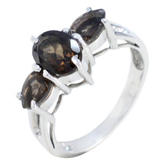 smoky quartz Trilogy Korean 925 Silver Brown Gemstone Whisper thin Glamorous Ring Jewelry