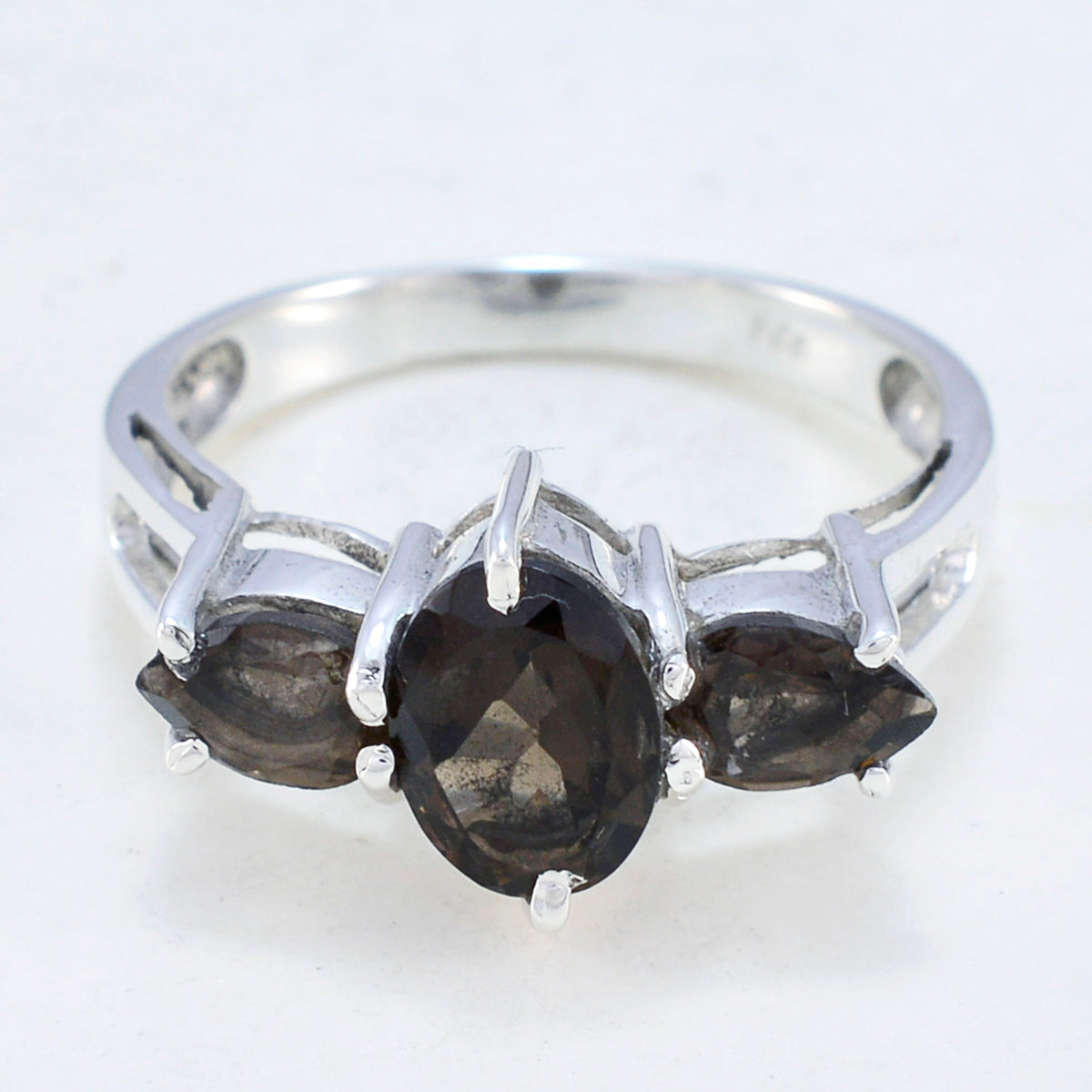 smoky quartz Trilogy Korean 925 Silver Brown Gemstone Whisper thin Glamorous Ring Jewelry