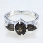 smoky quartz Trilogy Korean 925 Silver Brown Gemstone Whisper thin Glamorous Ring Jewelry