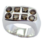smoky quartz octa Spanish Silver Brown Gems Chunky Armor Ring Jewellery