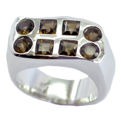 smoky quartz octa Spanish Silver Brown Gems Chunky Armor Ring Jewellery