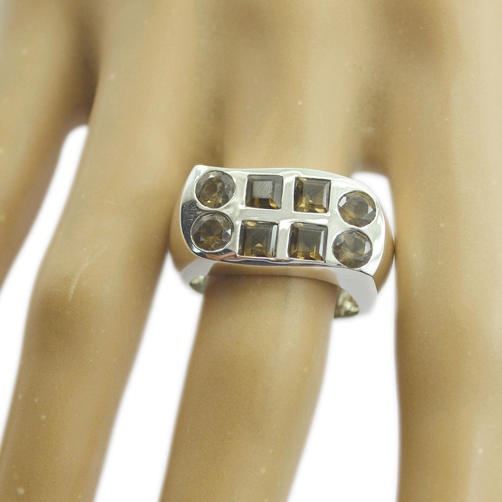 smoky quartz octa Spanish Silver Brown Gems Chunky Armor Ring Jewellery