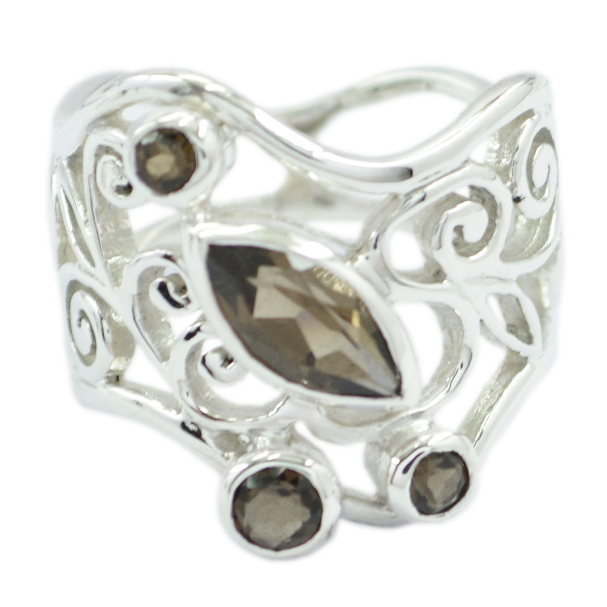 smoky quartz quarter Italian Sterling Silver Brown Gems Essential  Filigree Ring Jewelry