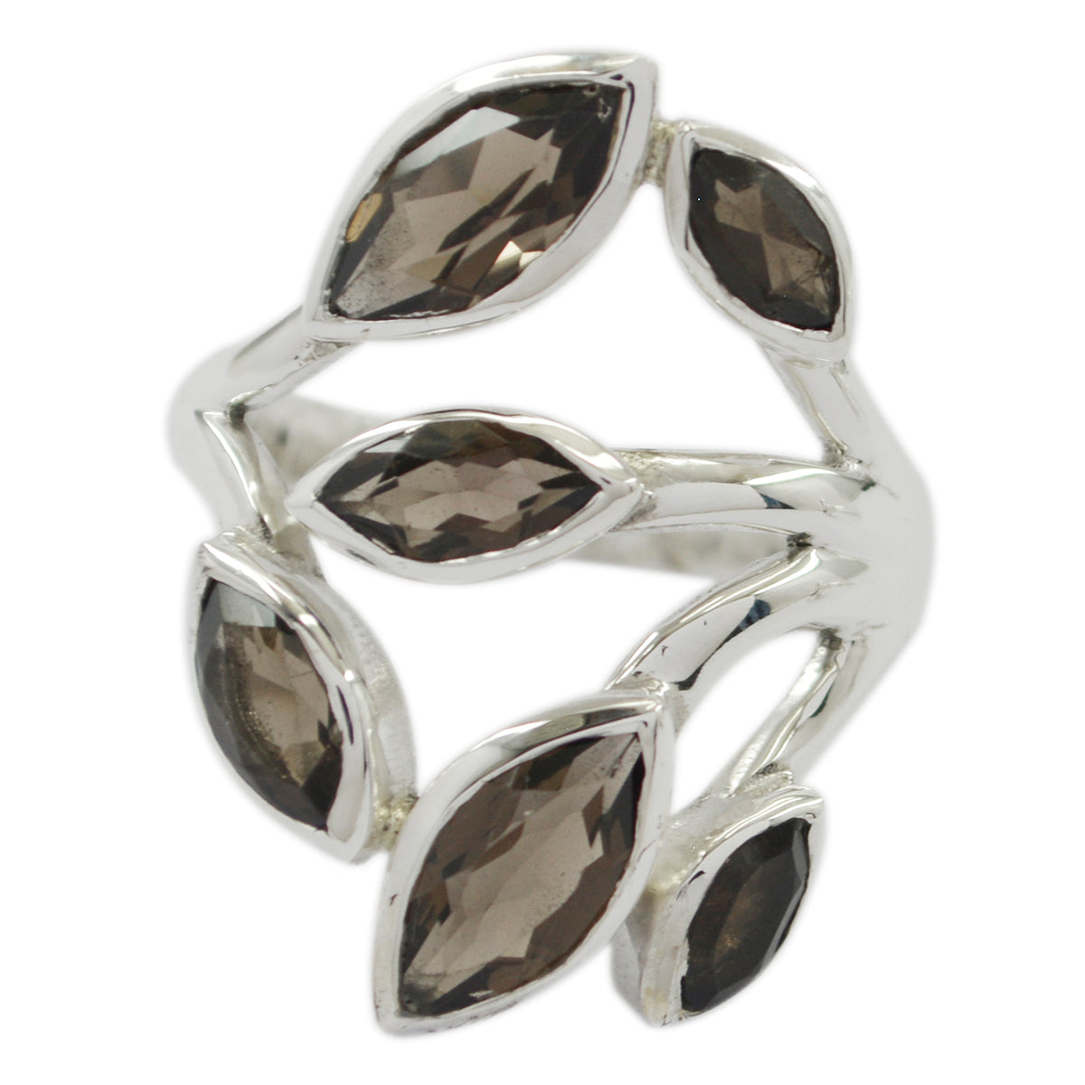 Rauchquarz Hexa Deutsch 925 Sterling Silber Braune Edelsteine Vielseitiger Blattring Schmuck メイン画像