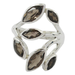 smoky quartz Hexa German 925 Sterling Silver Brown Gems Versatile Leafy Ring Jewellery