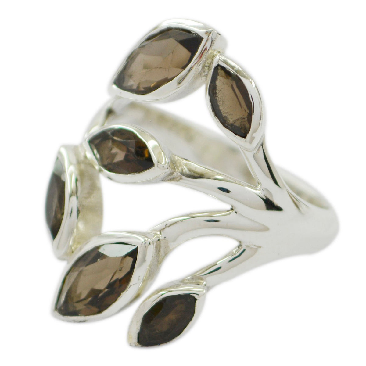 smoky quartz Hexa German 925 Sterling Silver Brown Gems Versatile Leafy Ring Jewellery