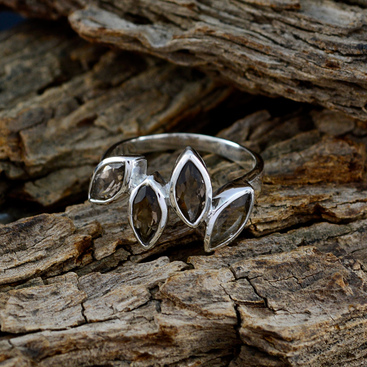 smoky quartz quarter Russian Silver Brown Gemstones Featherlight Sophisticated Ring Jewelry