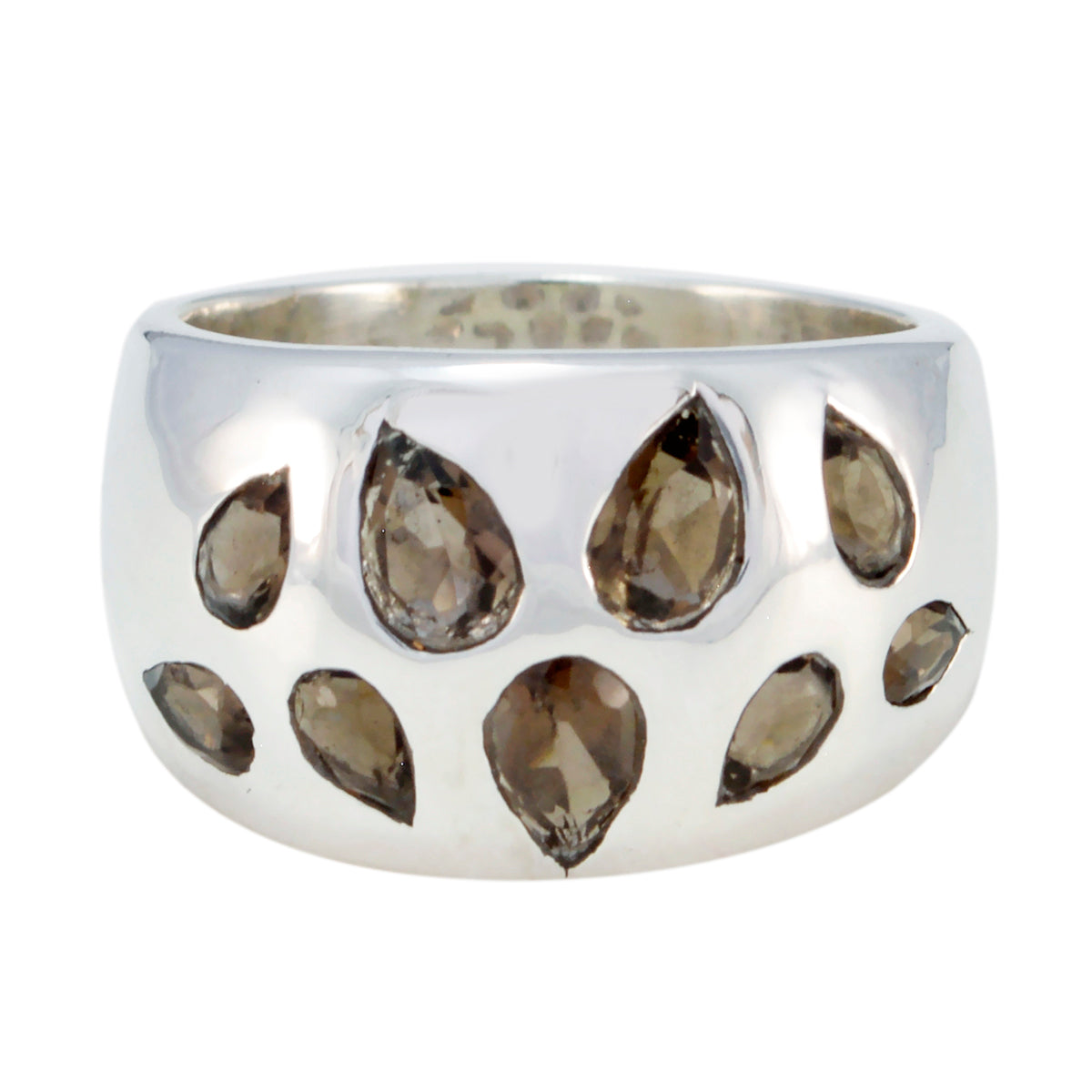 smoky quartz Navratna Spanish Silver Brown Gems Edgy Trendy Ring Jewelry