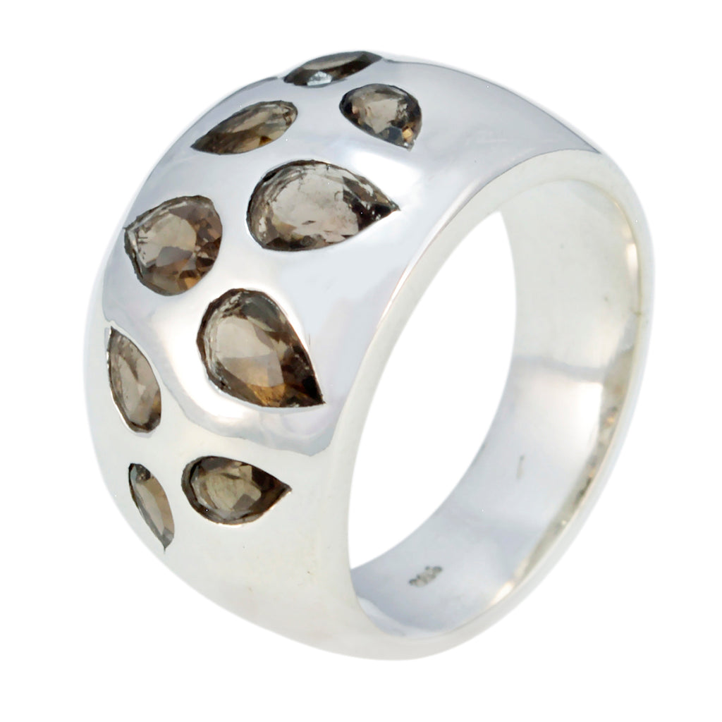 smoky quartz Navratna Spanish Silver Brown Gems Edgy Trendy Ring Jewelry