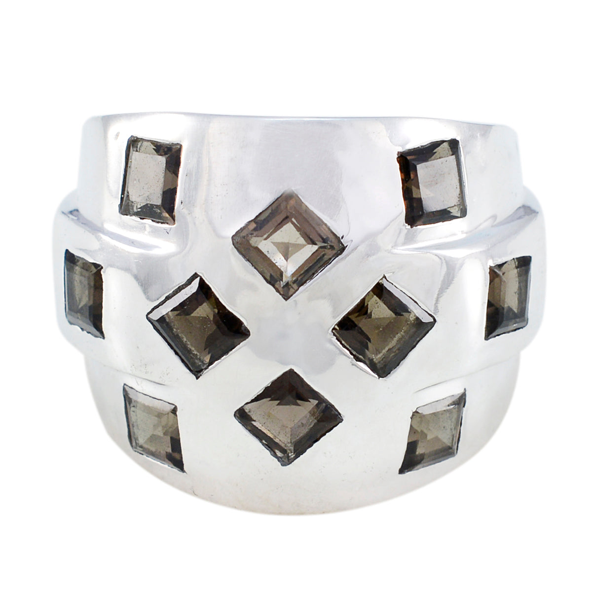 smoky quartz multiple French 925 Silver Brown Gemstones Chunky Traditional Ring Jewellery Второстепенное изображение товара