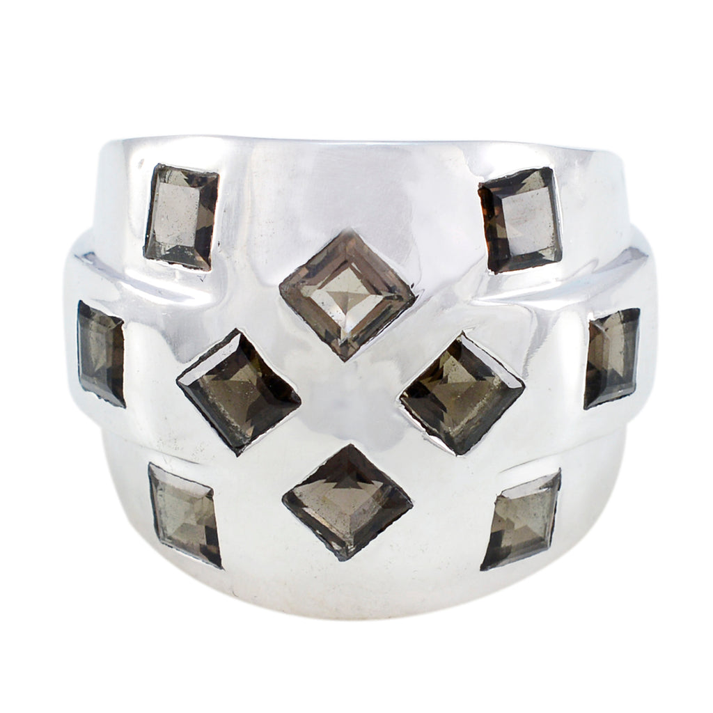 smoky quartz multiple French 925 Silver Brown Gemstones Chunky Traditional Ring Jewellery