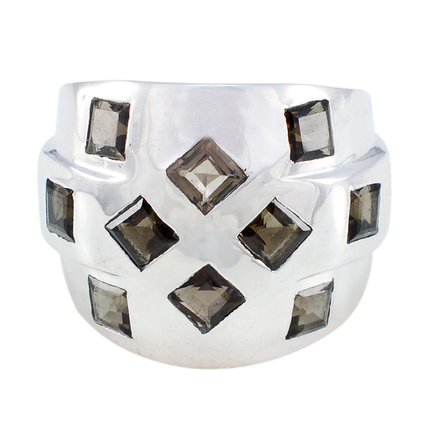 smoky quartz multiple French 925 Silver Brown Gemstones Chunky Traditional Ring Jewellery