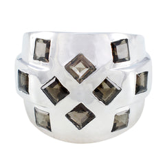 smoky quartz multiple French 925 Silver Brown Gemstones Chunky Traditional Ring Jewellery